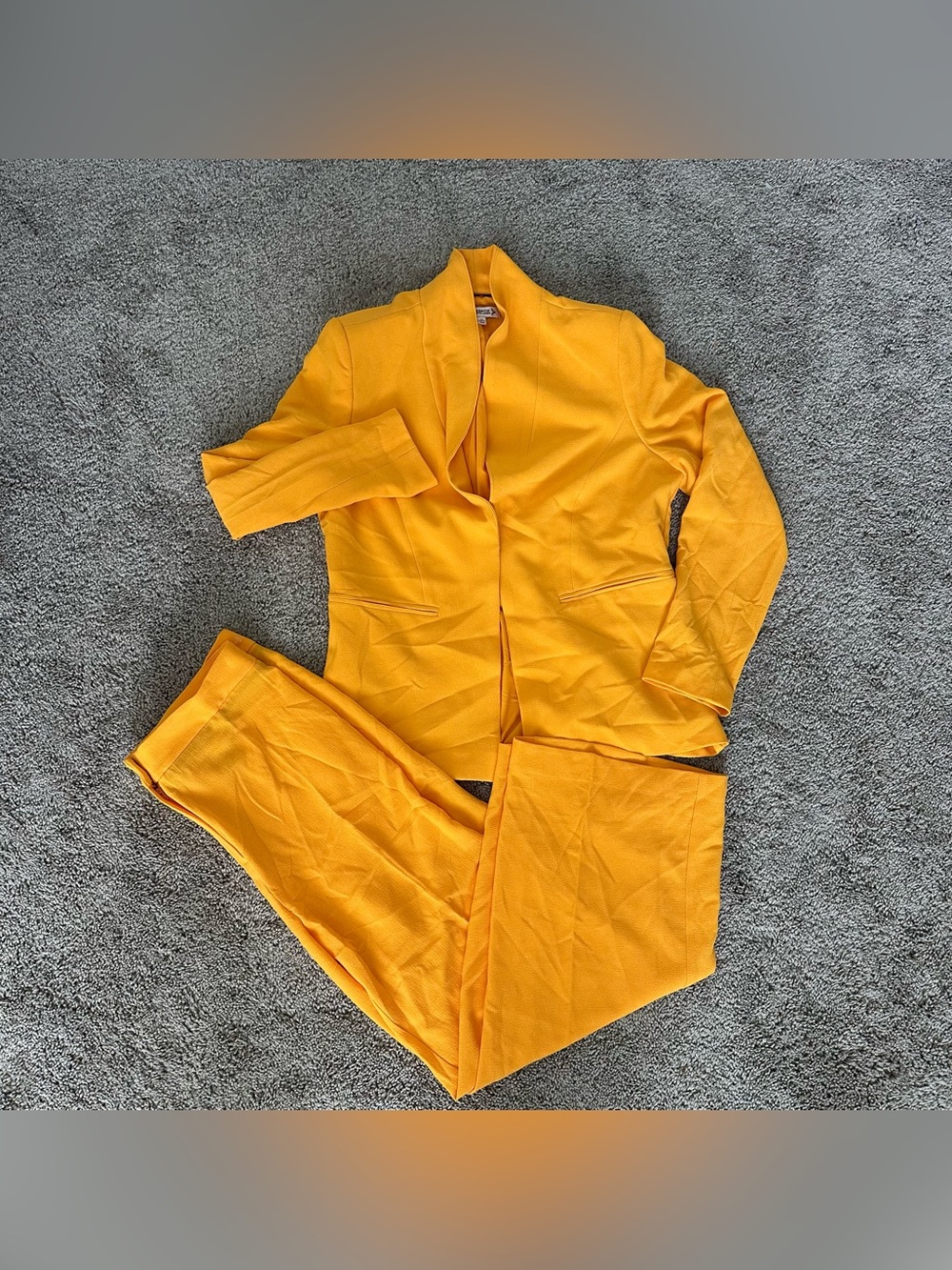 Nanette Lepore Stretch Blazer & Pants Suit Set yellow apricot BrightAesthetic